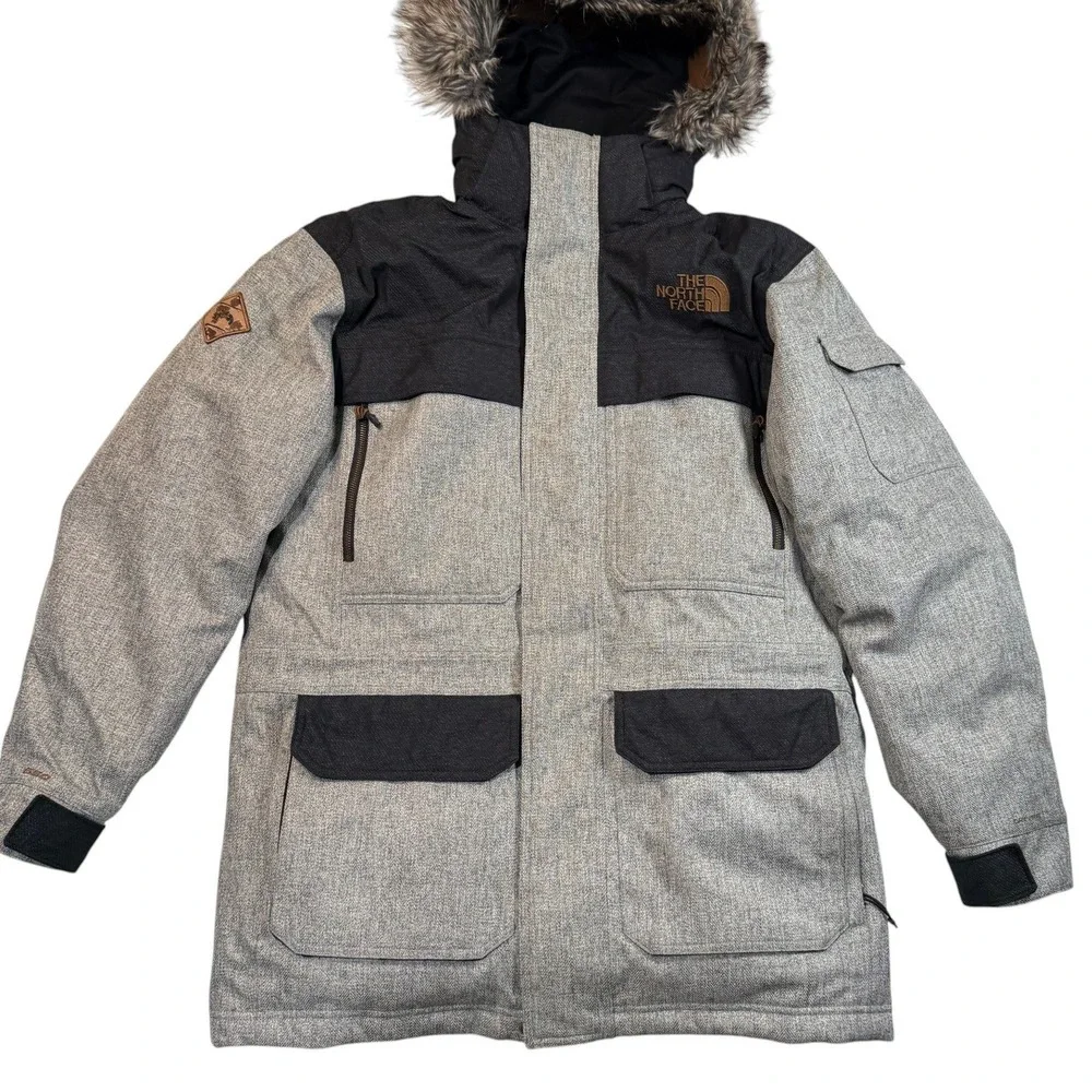 The North Face McMurdo Parka Mens Medium Grey Black Down Fur Hood Jacket